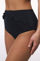 Black New High Ruffle High Waist Bikini Bottom