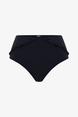 Black New High Ruffle High Waist Bikini Bottom