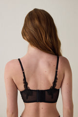 Black Embroidered Tulle Coverless Crop Bustier