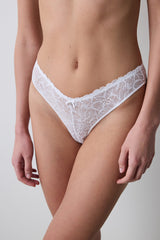 Off White Floral Lace Low Waist V Cut Brazilian Panties