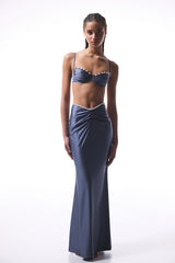 Gray Seashell Pleated Long Skirt - Gamze Erçel Collection