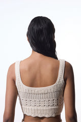 Stone Color Colette Embroidery Detailed Square Neck Crop Top