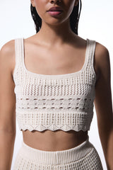 Stone Color Colette Embroidery Detailed Square Neck Crop Top