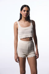 Stone Color Colette Embroidery Detailed Square Neck Crop Top