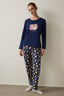 Indigo Sleepy Cat Crew Neck Cotton Long Sleeve Pajama Set