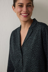 Black Dark Leopard Cotton Shirt Pants Pajama Set