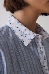 Light Blue Lilah Shirt Collar Cotton Long Sleeve Shorts Pajama Set