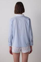 Light Blue Lilah Shirt Collar Cotton Long Sleeve Shorts Pajama Set