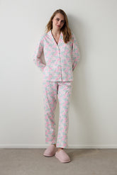 Floral Shirt Collar Long Sleeve Pajama Set