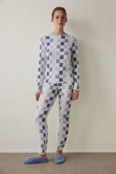 Light Blue Plaid Long Sleeve Pajama Set