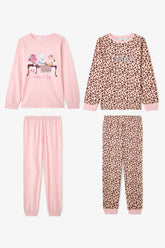 Pawfectly Girls Leopard Print Cotton 2-Piece Long-Sleeve Pajama Set