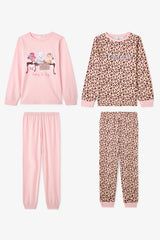 Pawfectly Girls Leopard Print Cotton 2-Piece Long-Sleeve Pajama Set