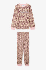 Pawfectly Girls Leopard Print Cotton 2-Piece Long-Sleeve Pajama Set