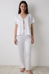 Bridal Satin Shirt Pants Off White Pajama Set