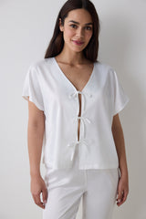 Bridal Satin Shirt Pants Off White Pajama Set