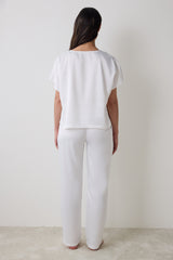 Bridal Satin Shirt Pants Off White Pajama Set