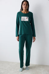 Postcard Dark Green Pants Pajama Set