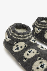 Dark Gray Bear Patterned House Slippers