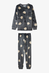 Off-Gray Boys Long-Sleeved Pajama Set with Bear Pattern