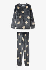 Off-Gray Boys Long-Sleeved Pajama Set with Bear Pattern