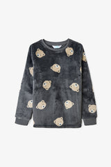 Off-Gray Boys Long-Sleeved Pajama Set with Bear Pattern