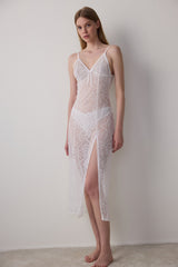 Off-White Lace V-Neck Dowry Nightgown