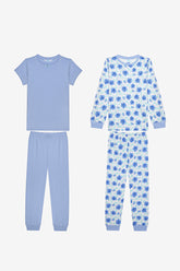 Girls Blue Roses 2-Piece Multicolored Pajama Set