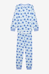 Girls Blue Roses 2-Piece Multicolored Pajama Set