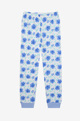 Girls Blue Roses 2-Piece Multicolored Pajama Set