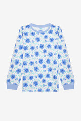 Girls Blue Roses 2-Piece Multicolored Pajama Set