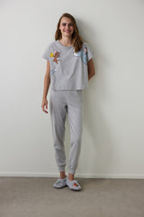 Gray Melange Tom & Jerry Printed Short Sleeve Pajama Set
