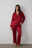Red Satin Shirt Collar Long Sleeve Pajama Set