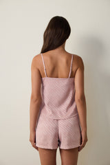 Dusty Rose Emma Satin Zebra Patterned V-Neck Shorts Pajama Set