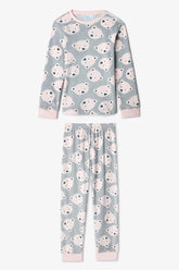 Grey Girls Pajama Set with Bear Pattern