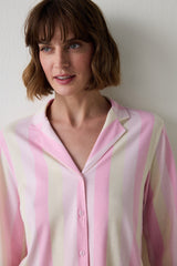 Light Pink Striped Shirt Collar Cotton Pajama Set
