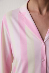 Light Pink Striped Shirt Collar Cotton Pajama Set