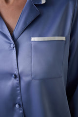 Indigo Hailee Satin Shirt Collar Long Sleeve Pajama Set