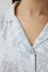 Light Gray Roses Shirt Collar Short Sleeve Pajama Set with Shorts