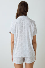 Light Gray Roses Shirt Collar Short Sleeve Pajama Set with Shorts