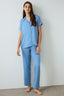 Blue Luna Satin Shirt Collar Short Sleeve Pajama Set