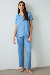 Blue Luna Satin Shirt Collar Short Sleeve Pajama Set
