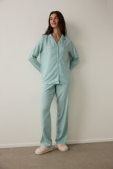 Mint Sleep-In Star Patterned Shirt Collar Long Sleeve Pajama Set