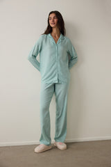 Mint Sleep-In Star Patterned Shirt Collar Long Sleeve Pajama Set