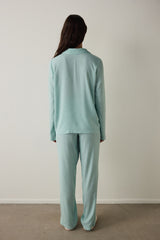 Mint Sleep-In Star Patterned Shirt Collar Long Sleeve Pajama Set