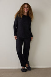 Black Dark Sky Crew Neck Long Sleeve Pajama Set