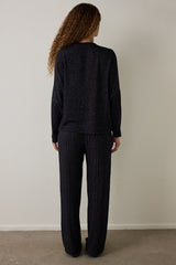 Black Dark Sky Crew Neck Long Sleeve Pajama Set