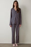 Navy Striped Shirt Collar Long Sleeve Pajama Set