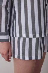 Striped Quinn Shirt Collar Cotton Long Sleeve Shorts Pajama Set