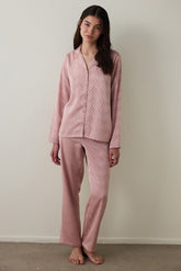 Dusty Rose Emma Shirt Collar Long Sleeve Satin Pajama Set