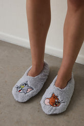 Light Gray Tom & Jerry Embroidered Slippers